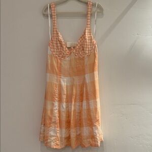 For Love and Lemons Orange and White Gingham Dress